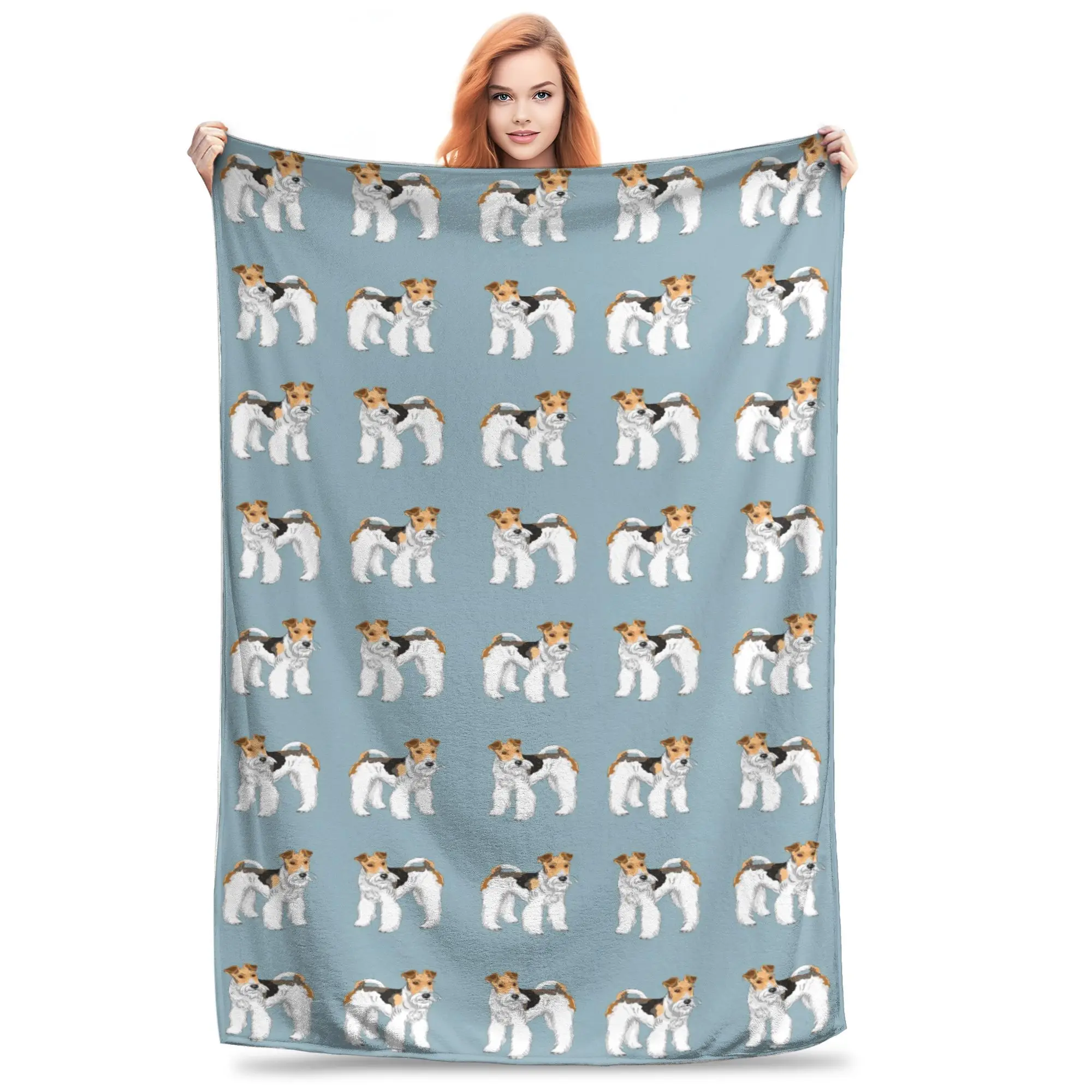 

Retro Wire Haired Fox Terrier Design Blankets Soft Warm Flannel Throw Blanket Bedding for Bed Living room Picnic Travel Home