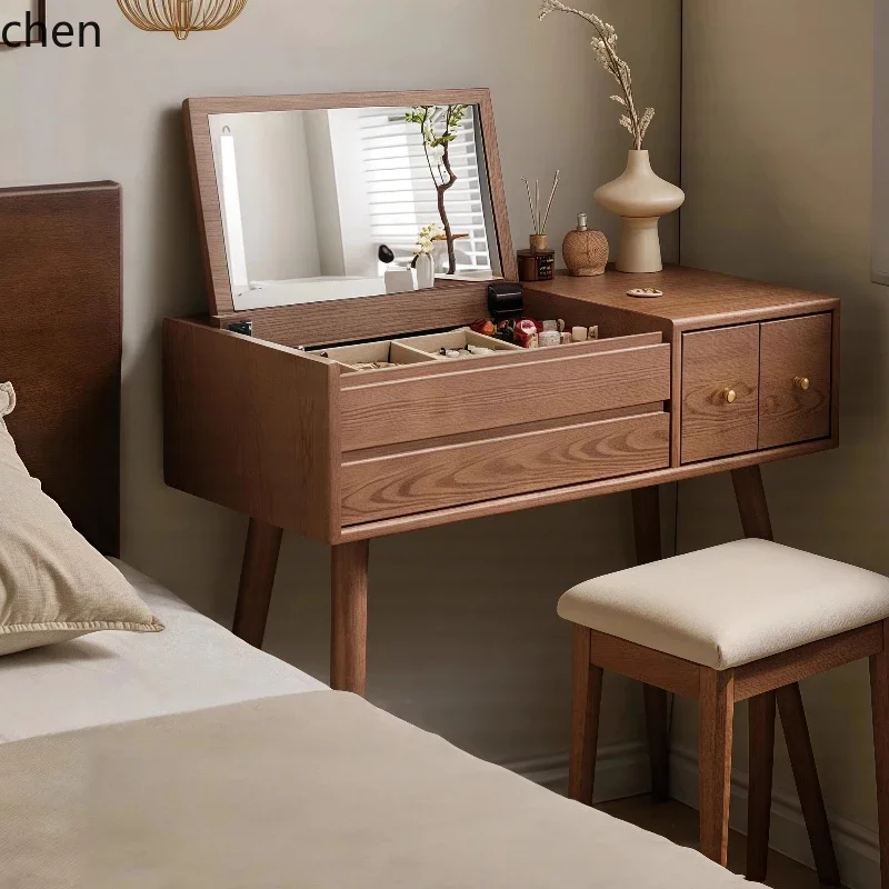 New Dressing Table Storage Cabinet Integrated Bedroom Simple Modern Small Apartment Book Mirror Solid Wood Makeup Table
