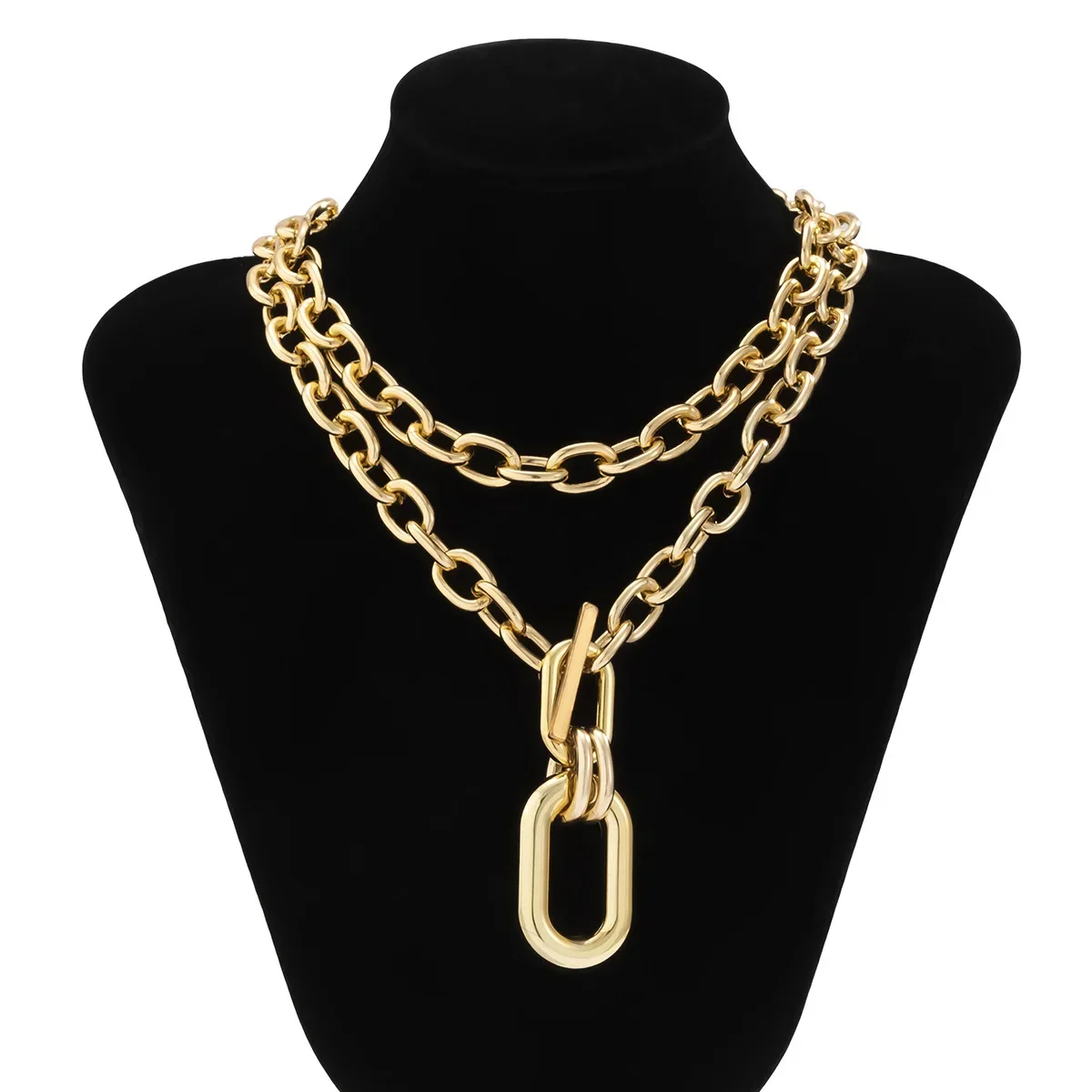 Exaggerate Big Double Layer Metal Chain Choker Necklace for Women Men Hip Hop Punk OT Buckle CCB Pendant Necklaces Jewelry Gifts