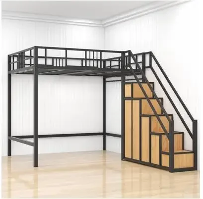 

Small family light luxury loft bed saves space iron frame goes to under table two stair cabinet elevated