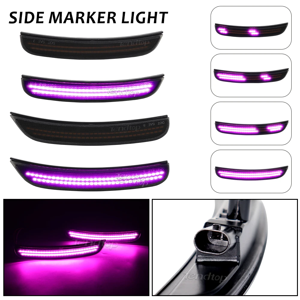 For Dodge Charger 2015 2016 2017 2018 2019 2020 2021 2022 2023 Smoked Lens Dynamic Pink Purple LED Front Rear Side Marker Light