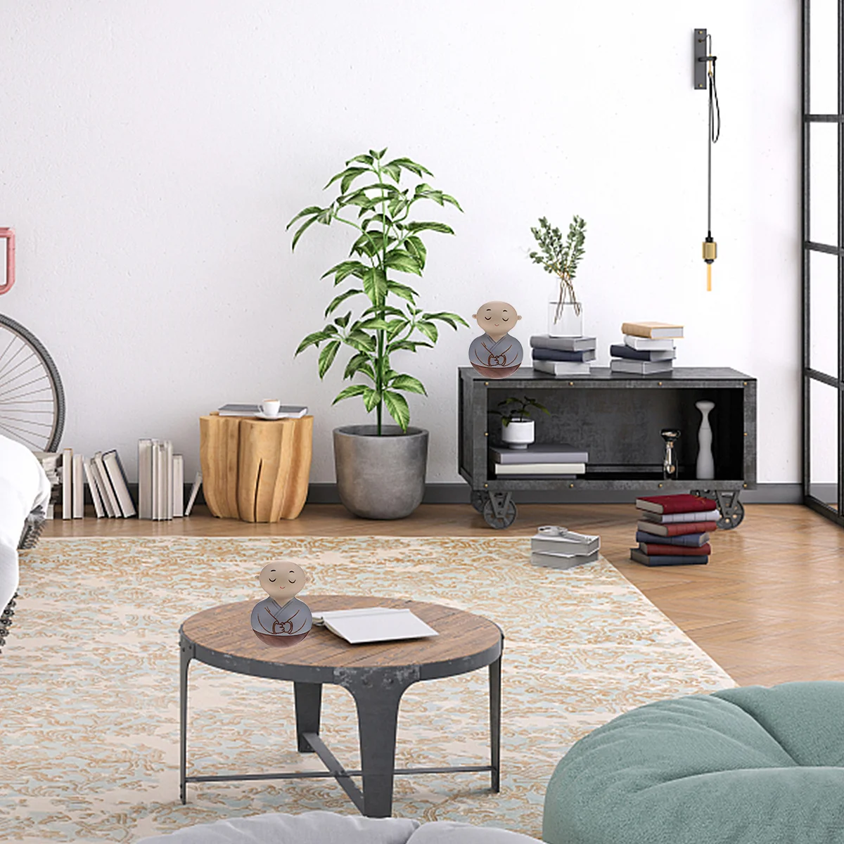 

1pc Wooden Tumbler Monk Desktop Ornament Table Decoration Handmade Craft Home Room Gift Idea Grey Closed Eye