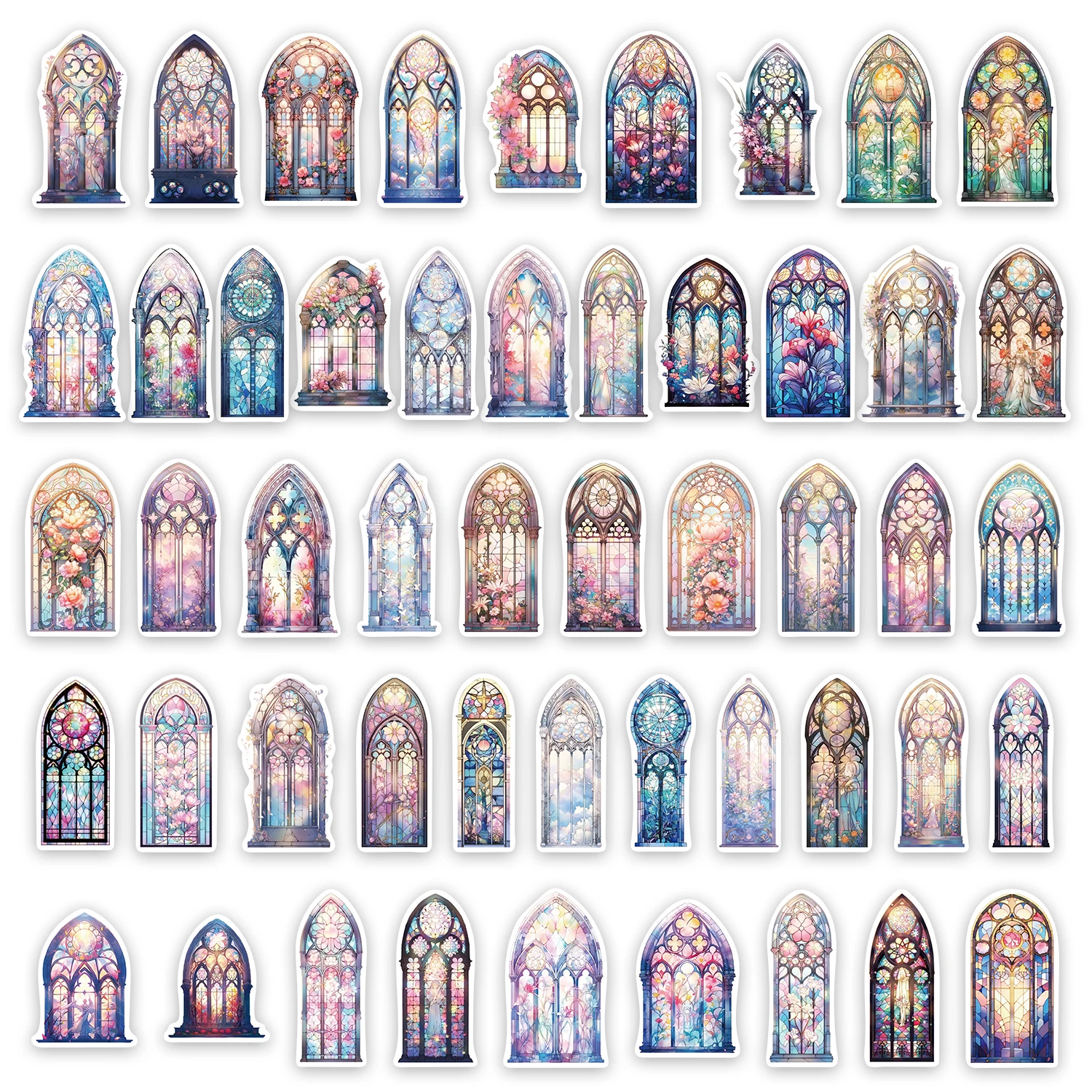 50PCS Church Window Fun Stickers DIY Phone Case Laptop Water Cup Computer Toy Stickers