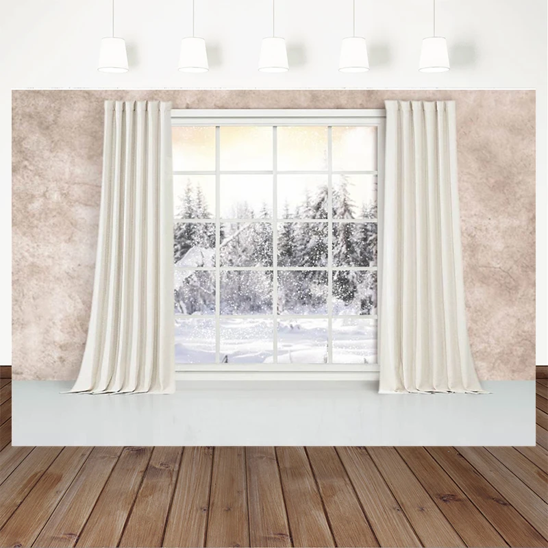 Winter Merry Christmas Background Christmas Photography Room XMAS Children Birthday Party Portrait Banner Backdrops Snow Window