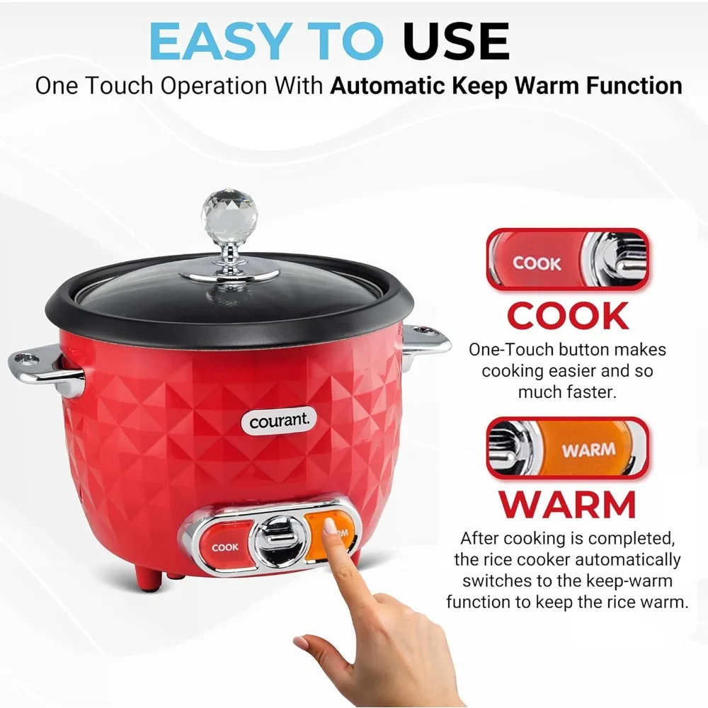 Rice Cooker 10-Cup (Cooked) Steaming Basket One-Touch Operation, Automatic Keep Warm Function, Red