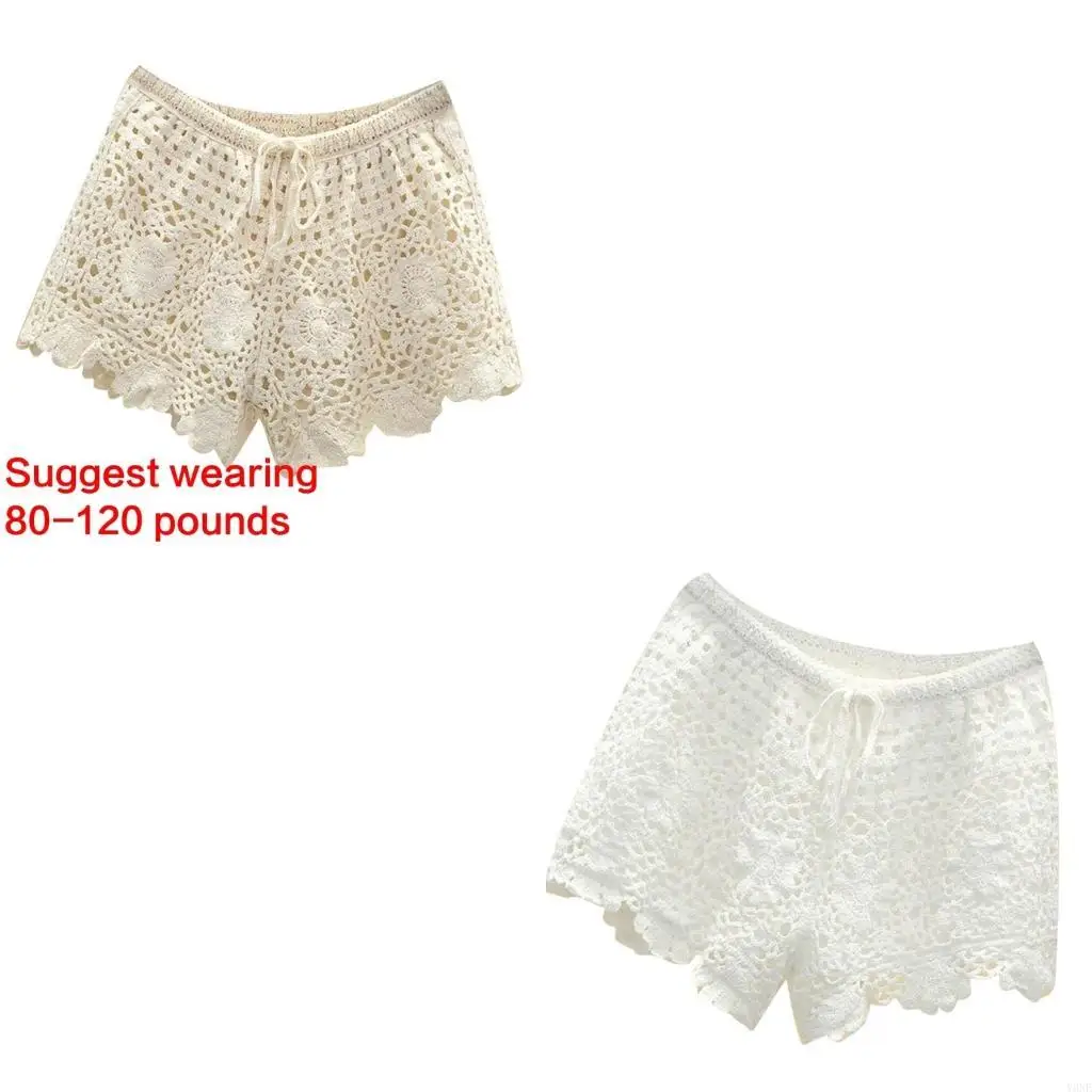 

Y3NE Elegant Lace Hollow Out Women's Shorts for Casual or Vacation Outfits High Elasticity Comfortable Ladies Short Pant