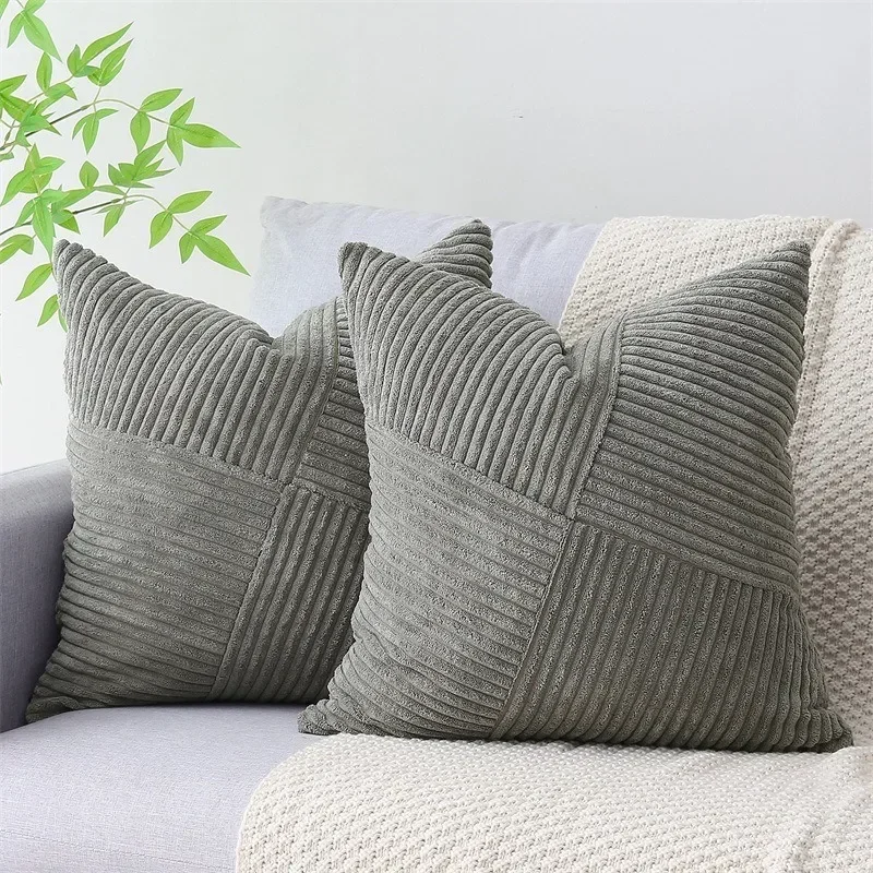 Dark Gray Boho Corduroy Cushion Covers 40x40cm Textured Striped Pillowcases for Sofa Bedroom Spring Summer Throw Pillow Cover