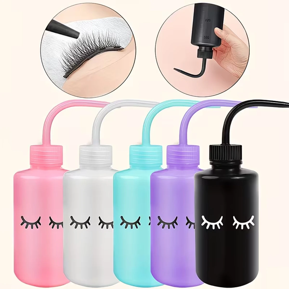 A Single-Use Cleaning Solution Specifically Designed for Eyelash Extensions, It Can Both Clean the Eyelashes and Be Used as a Makeup Tool Features an Arc-Shaped Nozzle Design and a Leak-Proof Container, Suitable for Salon Use and Eyelash Cleaning. Flushing Bottle