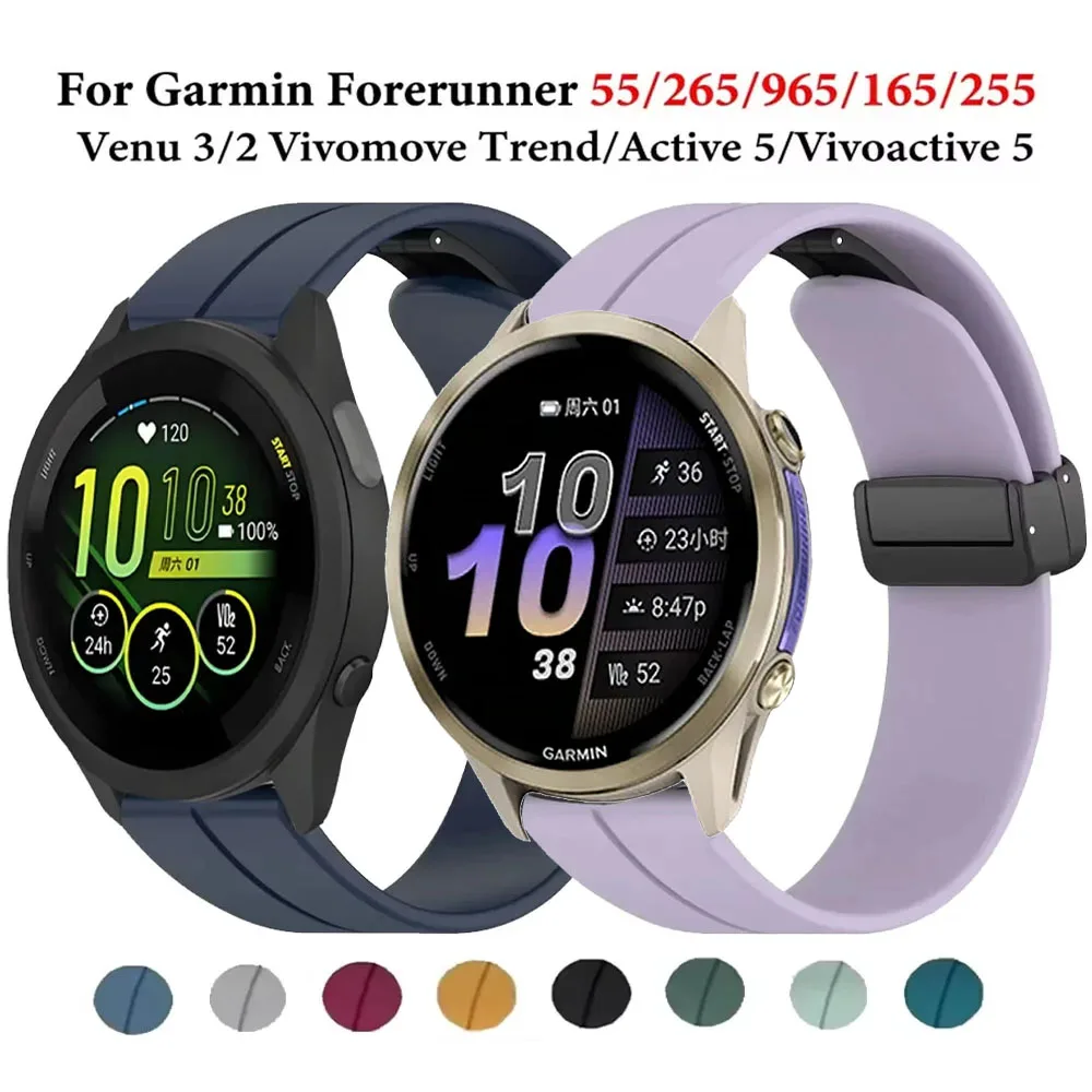 20mm 22mm Silikon Magnetarmband für Garmin Venu 2 3 4/Active 5 Weiches Komfortables Band für Garmin Forerunner 55 265 255 965 970