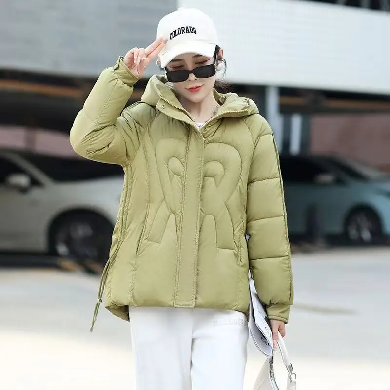 

2025 New Black Winter Coat Down cotton Fashion Slimming Hooded Jacket Women's Korean version Loose thick Warm Cotton Jackets