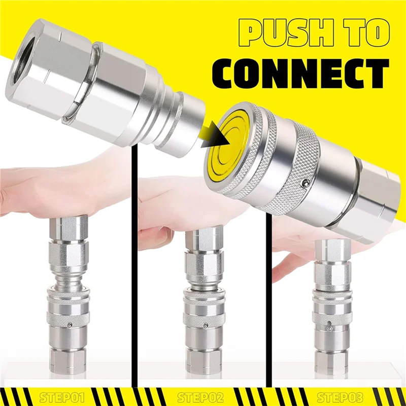 

【Best Selling】2Pcs 1/2Inch NPT Skid Steer Hydraulic Couplers, Flat Face Quick Connect Fittings With 4PCS Dust Covers