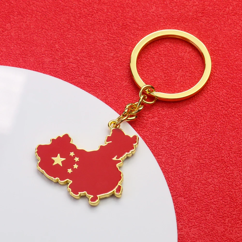 National Chinese Map Keychain Love China Five-starred Red Flag Key Chain Ring Holder Heart Man Woman Bag Backpack Jewelry Gift