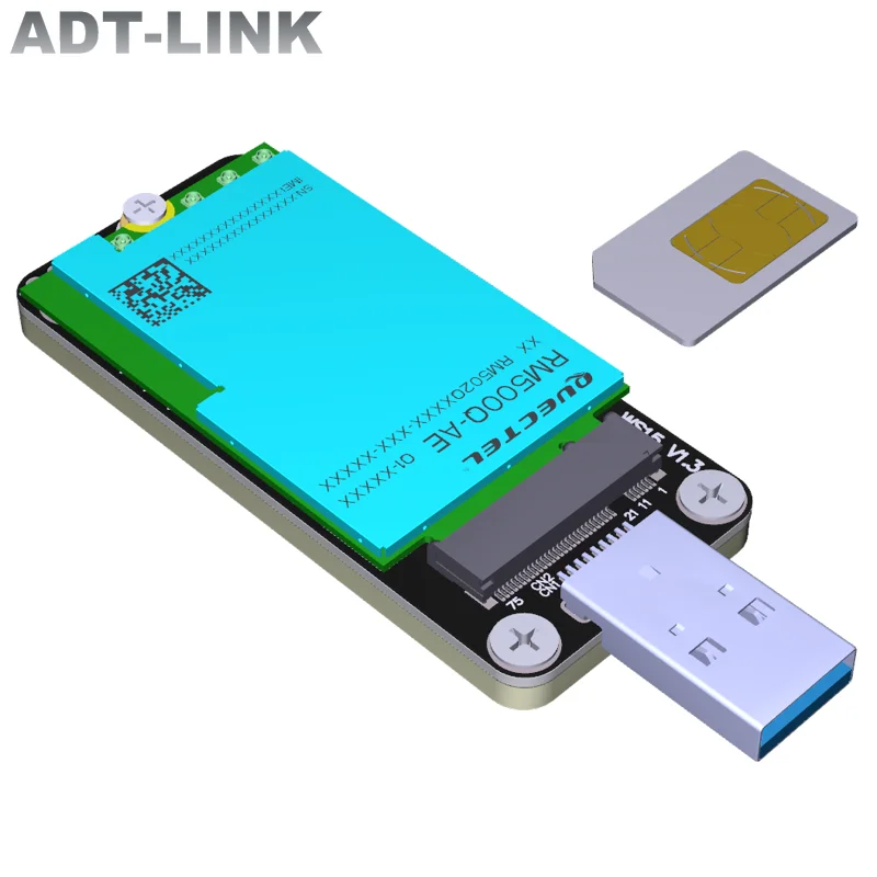 ADT-WS15 M.2 Key B to USB 3.0 Type A Adapter for 3G/4G/5G/LTE/CDMA/2G GSM/2042 3042 3052 WWAN Wireless Module Dual SIM Connector