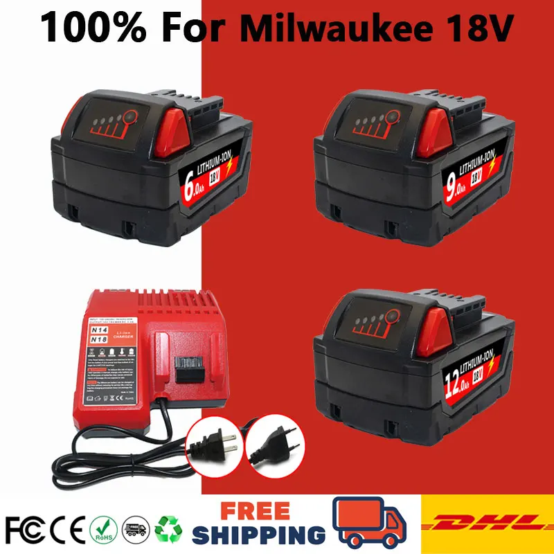 

100% original For Milwaukee18V battery 6AH/9AH/12AH high energy battery ,for M18B5 48-11-2402 48-11-2411 48-11-2401 MIL-12A-LI