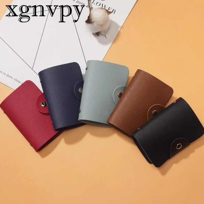 Xgnvpy Slots Bits Card Holder Bag Simple Solid Color Pocket Case Men Women Credit ID Card Organizer Leather Cardholder Wallet