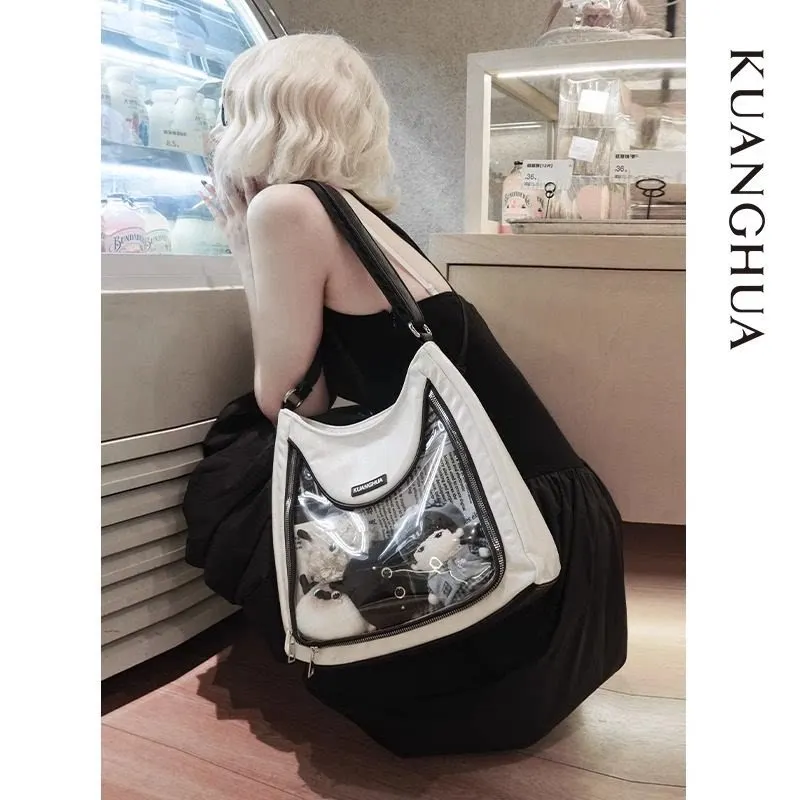 Casual Ita Shoulder Bag with Transparent Window Large Capacity 20cm Plush Doll Display Bag Anime Pin Badge Collection Tote Bags