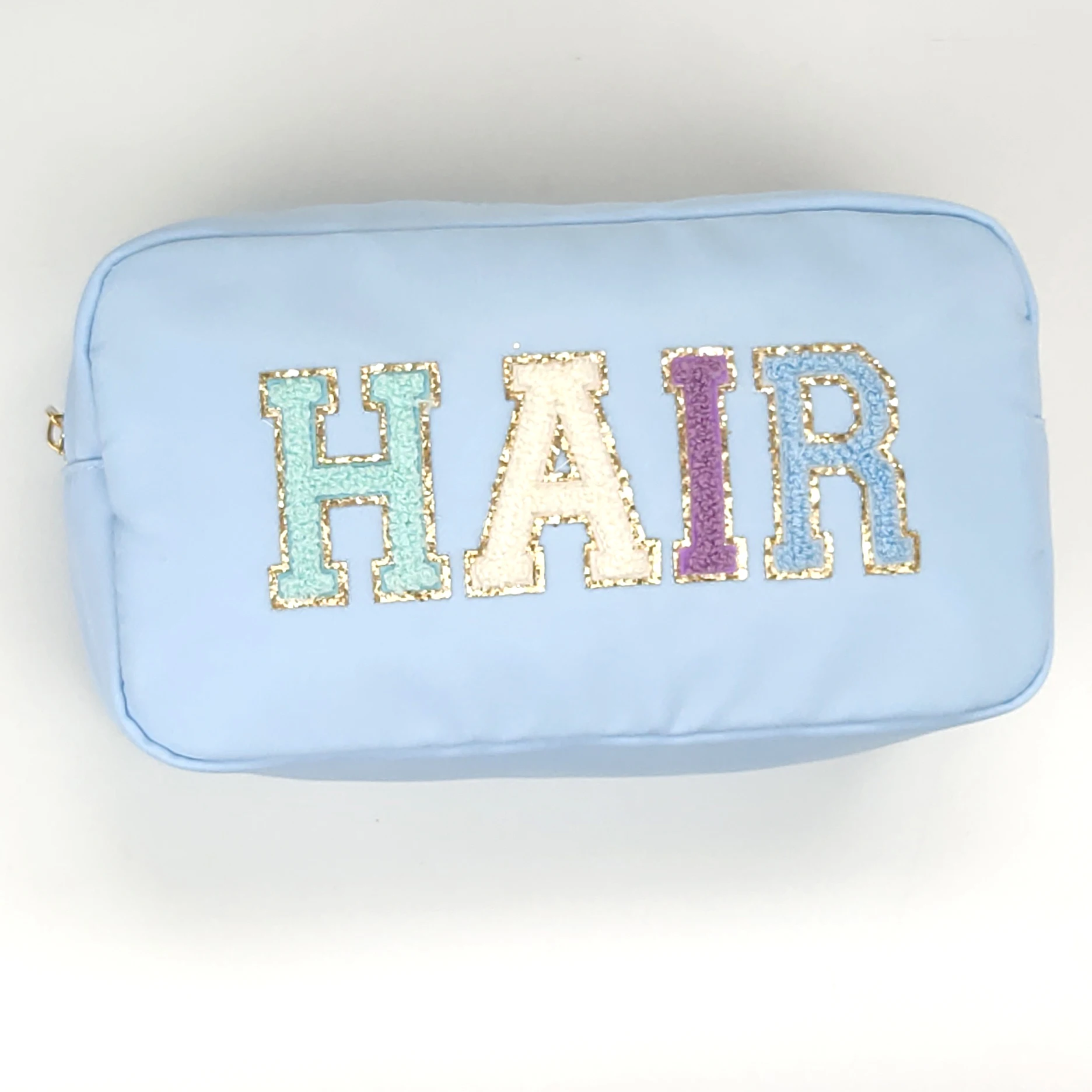 10pcs/set  Bring Your Own, Hair Word Letter Patch Blue Nylon Waterproof Large Capacity Cosmetic Bag, Daily Goods Bag