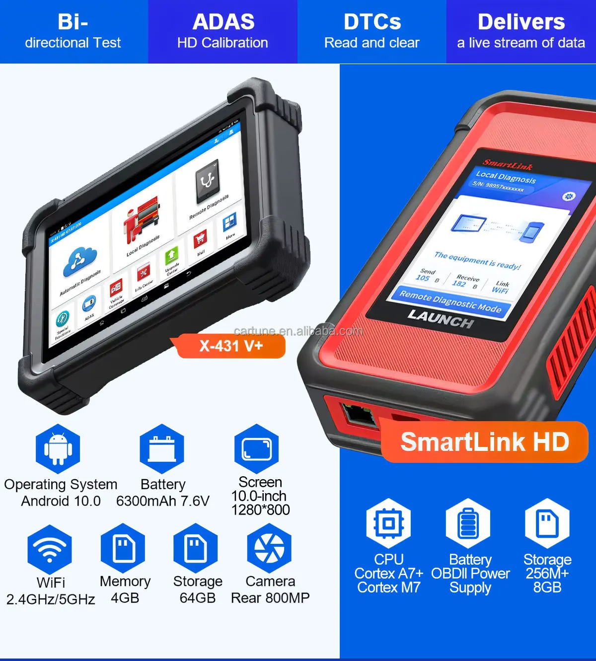 Lnch Obd2 X431 V+ Smartlink HD Full Set X-431 Bi-Directional Scan Car Diagnostic Scanner TOOL for Trucks
