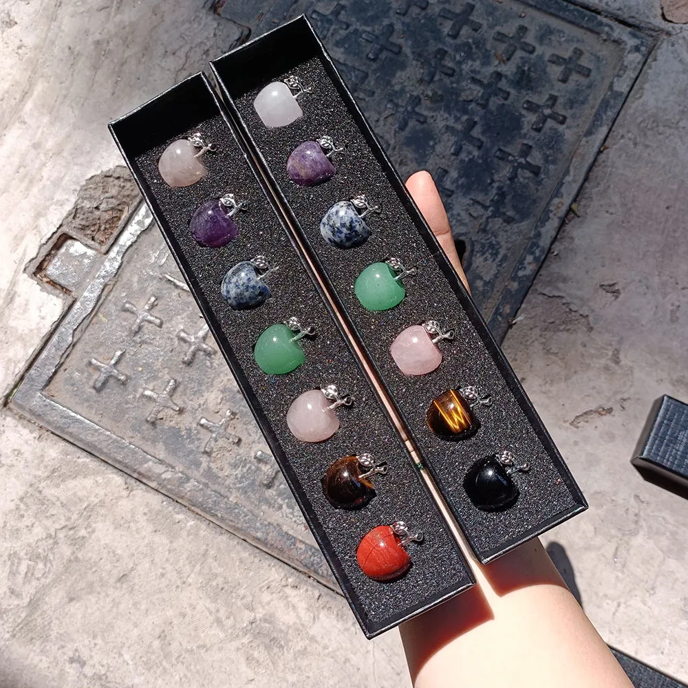 

Natural Crystal 7 Mini Apples Set Healing Crystals Amethyst Tiger Eye Stones Rose Quartz Gemstone Collections Home Office Decor