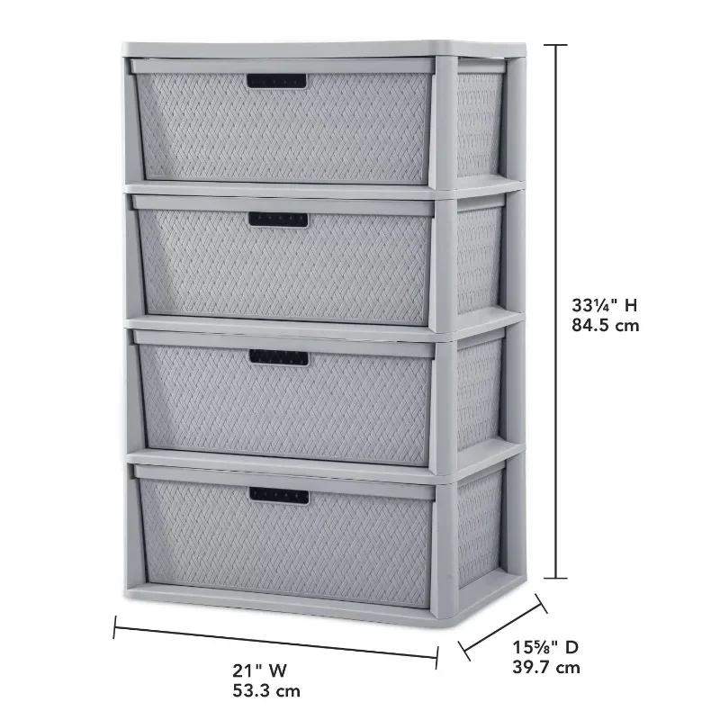 Sterilite Wide 4 Drawer Cross-Weave Tower Cement