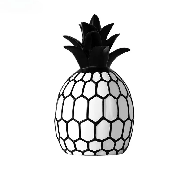Black and White Stripe Apple Pineapple Statue Desk Decoration Ornaments Minimalism Fruits Resin Sculpture Room Aesthetics Decor
