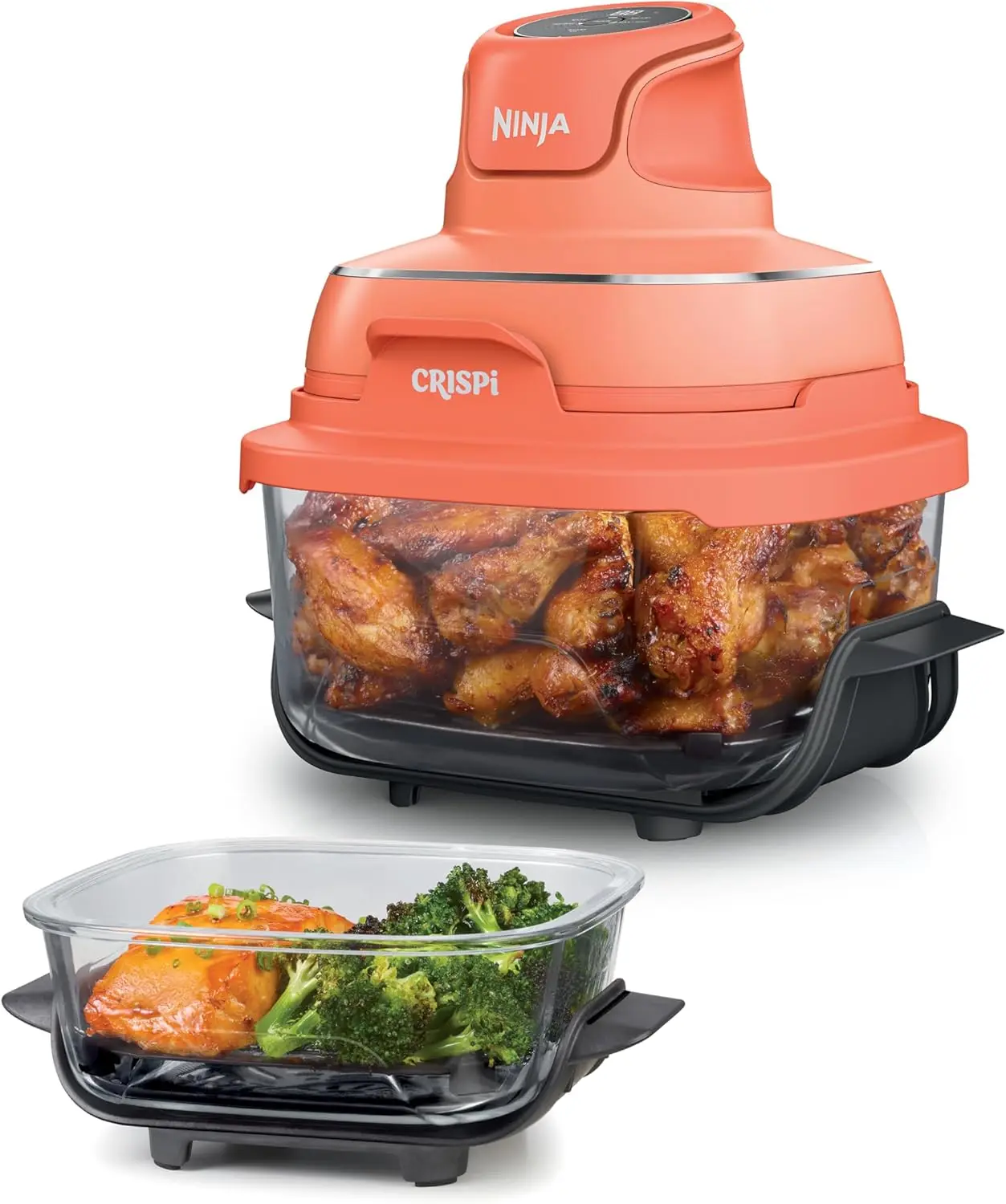 

4-in-1 Glass Air Fryer 4QT & 6-Cup Containers with Lids, Max Crisp, Air Fry, Bake, Recrisp, 450°F, Orange Pepper