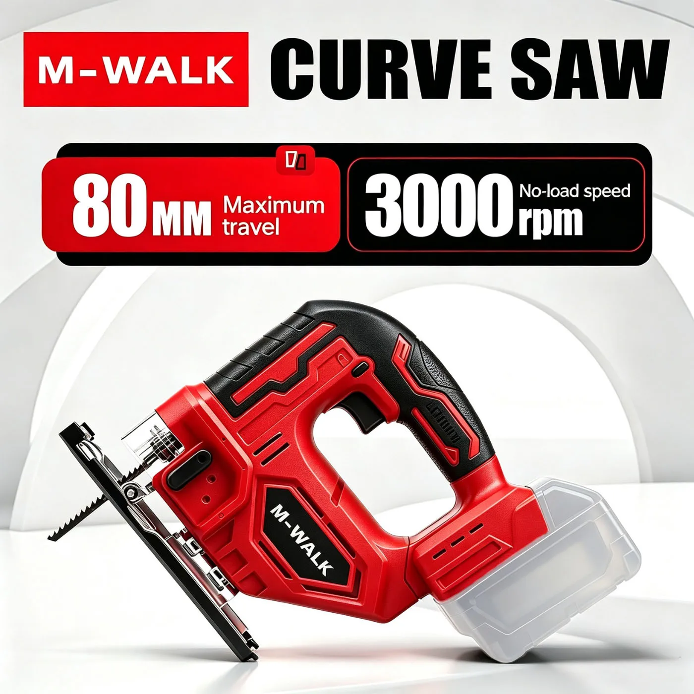 M-WALK Brushless 80mm Electric Jig Saw Curve Saw Variable Speed MultiFunction Woodworking Cutter For 18V Battery