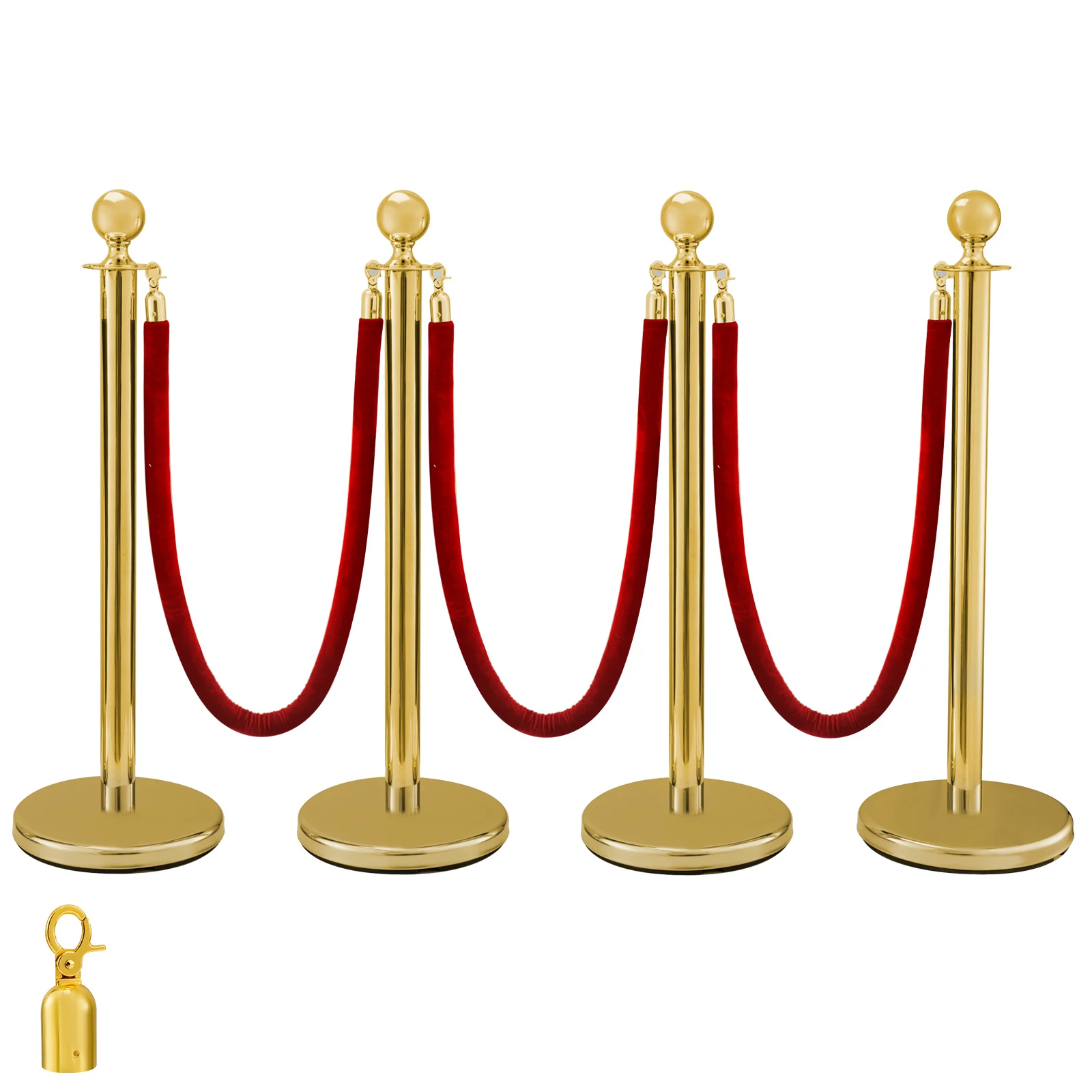 38Inch Gold Silver Stanchion Posts Queue Red Velvet Rope Crowd Control Line Barriers with Stable Base for Party Supplies