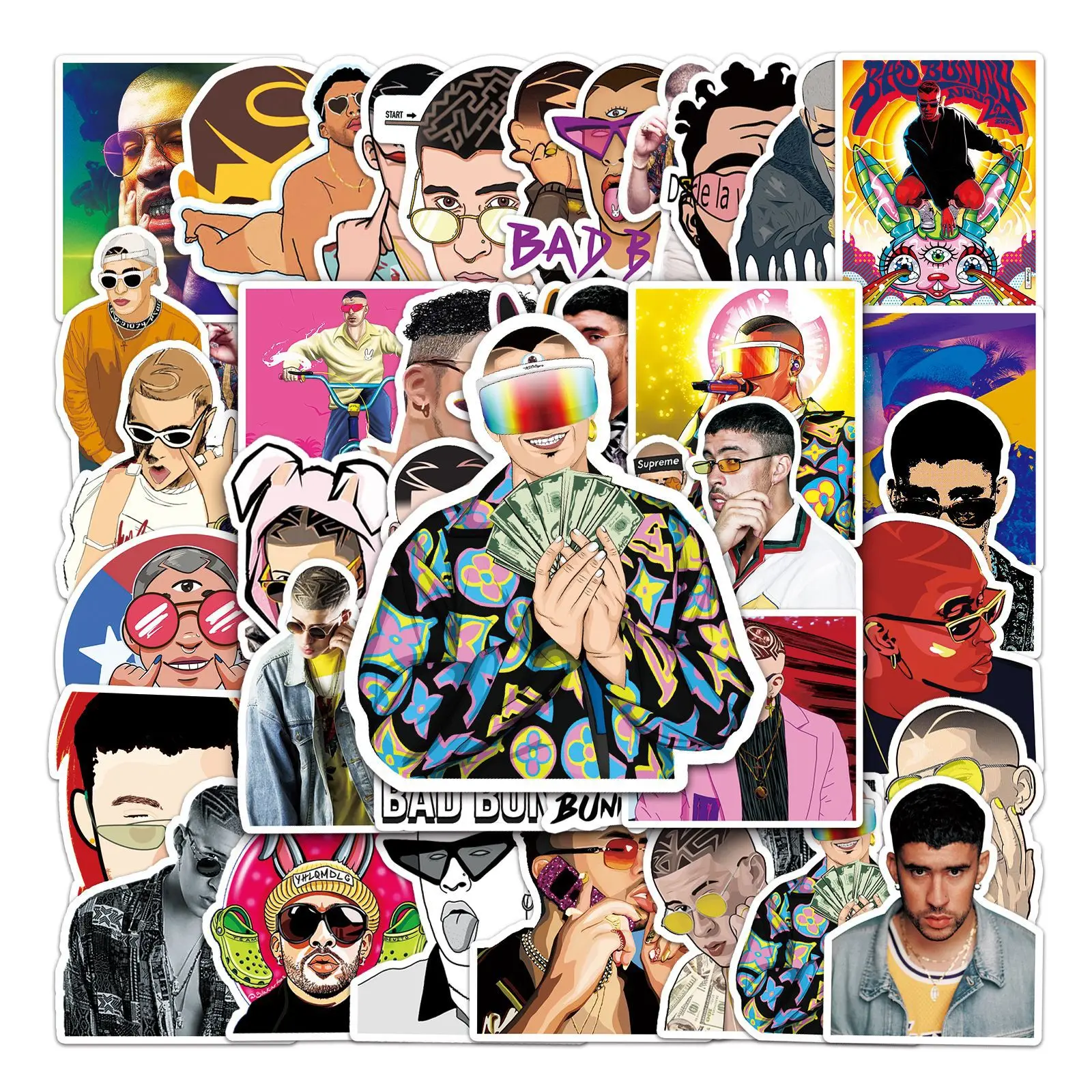 51PCS Bad Bunny Stickers Rap Graffiti Stickers DIY Diary Pho