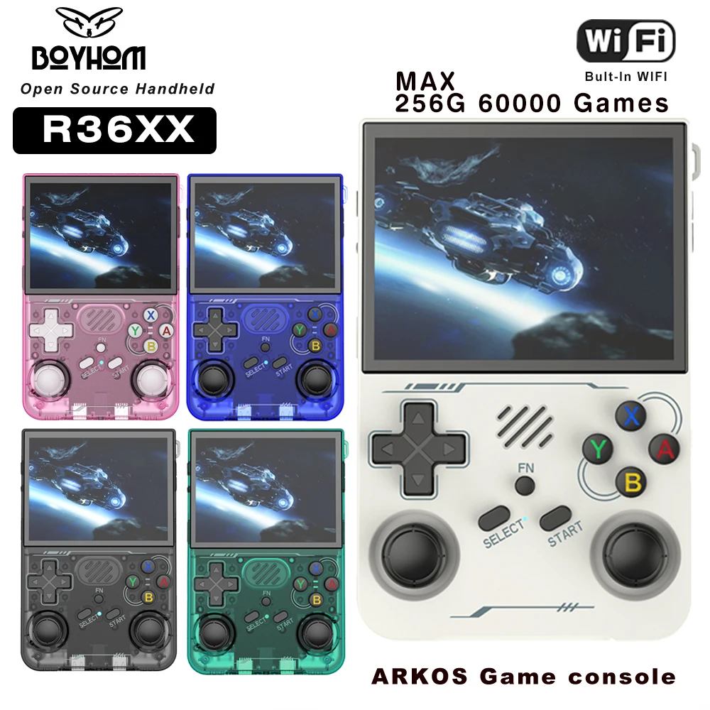 BOYHOM R36XX 휴대용 콘솔 비디오 게임 3.5인치 IPS 640*480 화면 레트로 플레이어 내장 와이파이 15000+ (남아용)