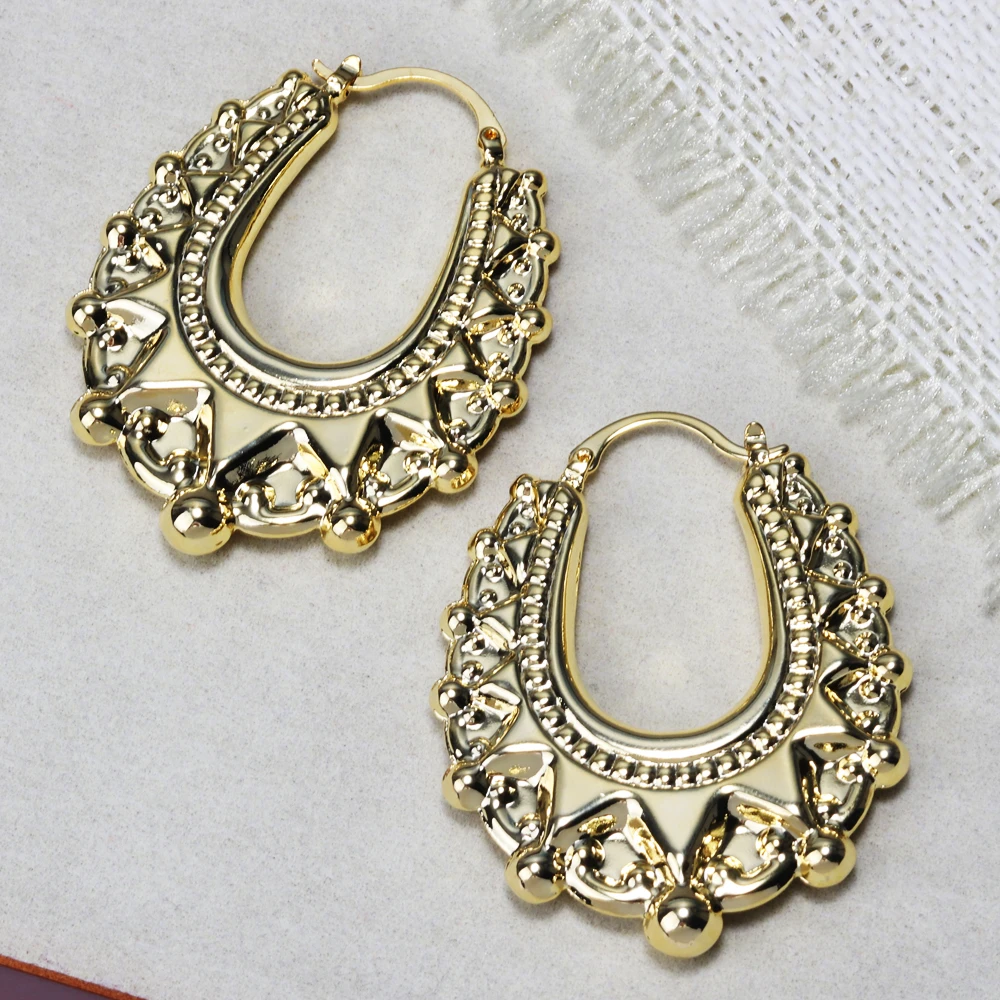 Luxury Quality Vintage Non Tarnish Womens Earrings 18K Gold Plated Waterproof Hypoallergenic Spikes Beads Fashion Hoop Earring