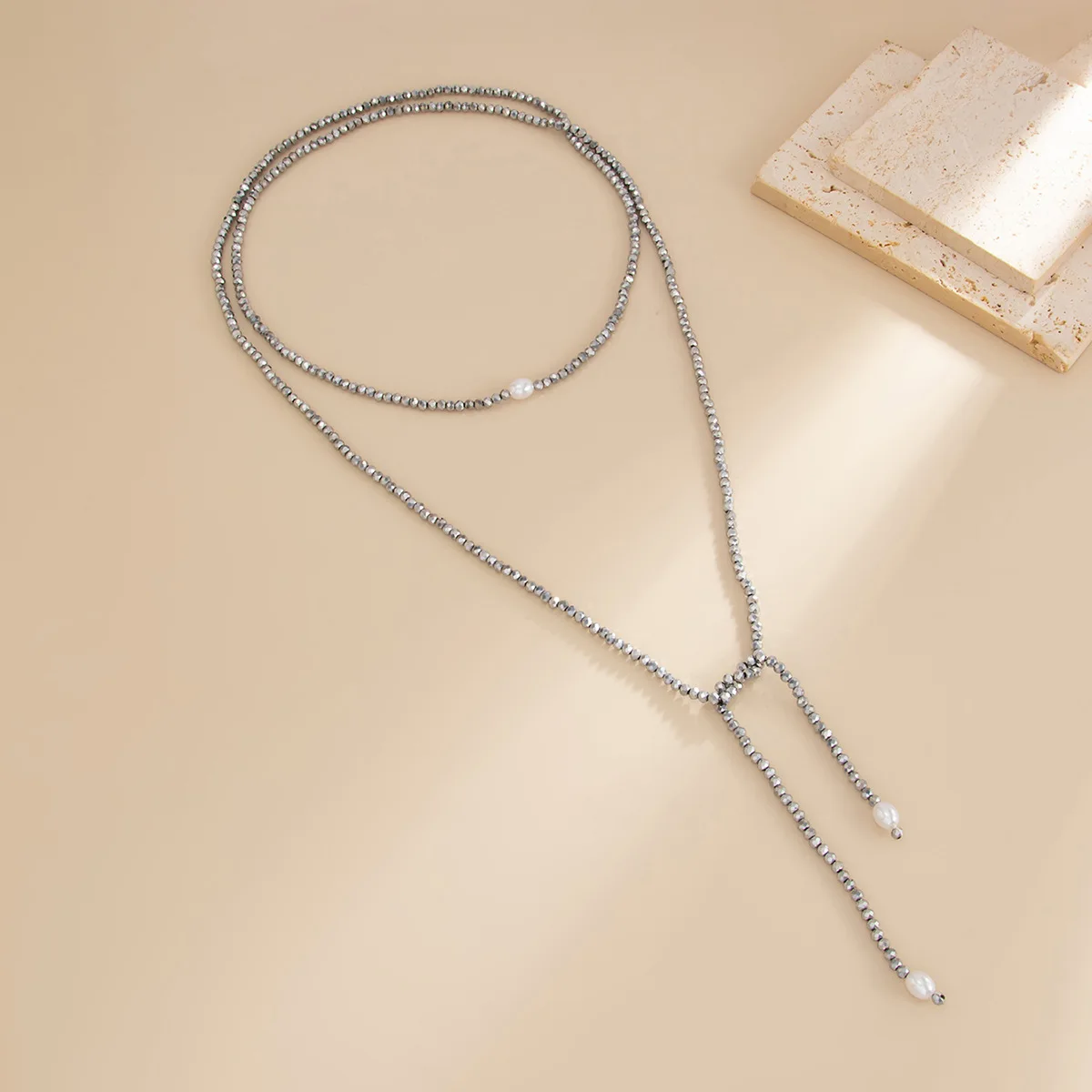 مثير الرجعية الأرز حبة حبة Y على شكل سلسلة طويلة قلادة قلادة العصرية متعدد الطبقات مكدسة سترة سلسلة مجوهرات الحفلات #5