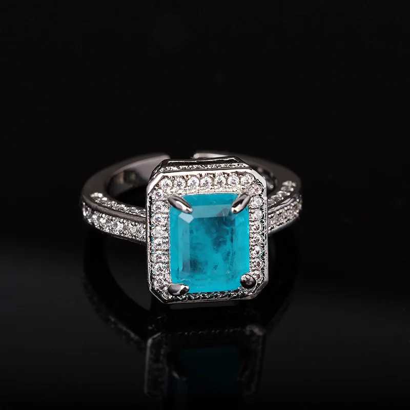

2022 NEW Fashion Ring for Women S925 Sterling Silver Big Blue Stone Diamond Gemstone Emerald Paraiba Tourmaline Pariba Jewelry