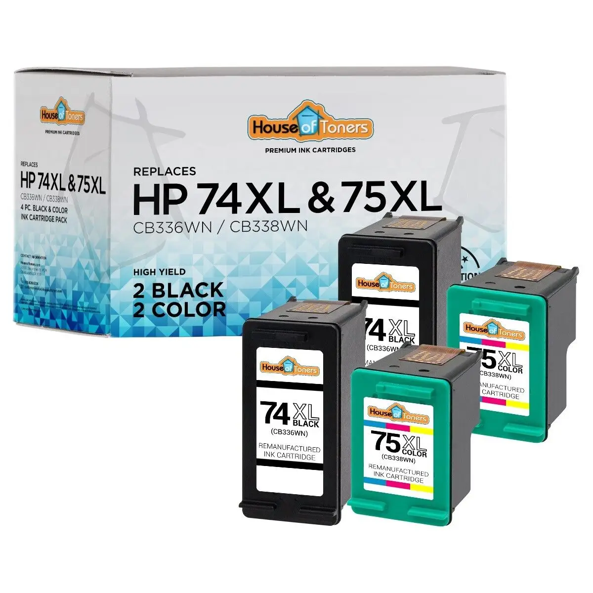 Encre pour HP Photosmart, 4 PK # 74XL CB336W & # 75XL CB338W, D5300 D5345 D5360 D5368