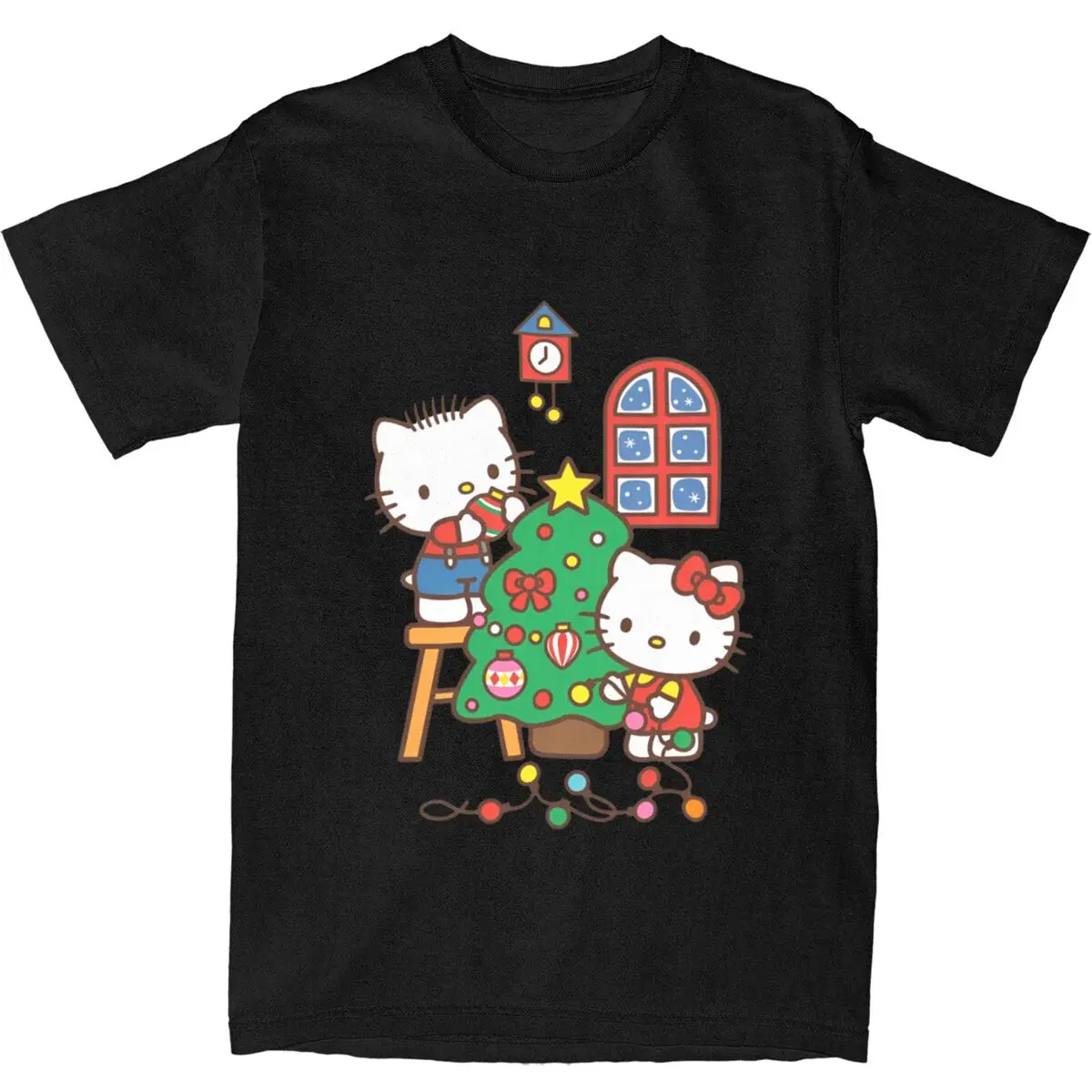 Christmas Hello Kitty Cartoon T-Shirt Novelty T-Shirts Short Sleeves Y2K Basic Tshirt Summer Cotton O Neck Oversize Tees