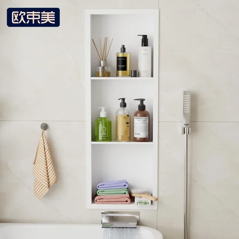 cross-border non-punching stainless steel niche embedded cabinet factory direct multi-layer baffle storage rack