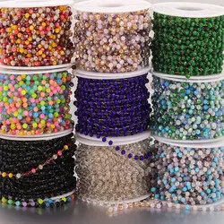 1metre Stainless Steel Beads Ball Chain for Jewelry Making Supplies Colorful Crystal Faceted Cable Rolo Chains DIY Necklace Bulk