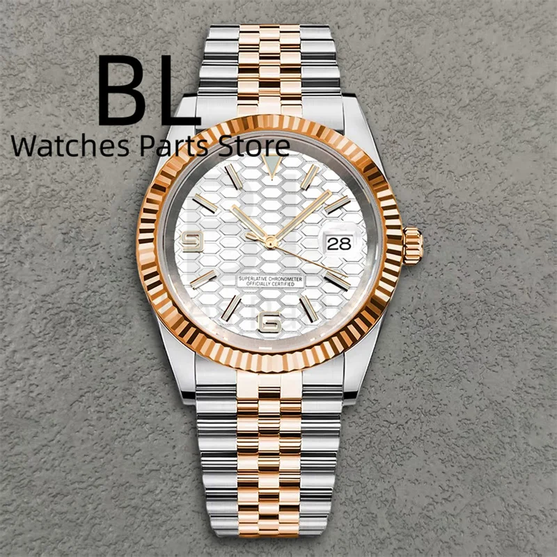 

BLIGER 36 мм 39 мм Роскошные двухцветные розы NH35 Механизм Мужские механические часы Сапфировое стекло Сотовая текстура циферблата Reloj Hombre