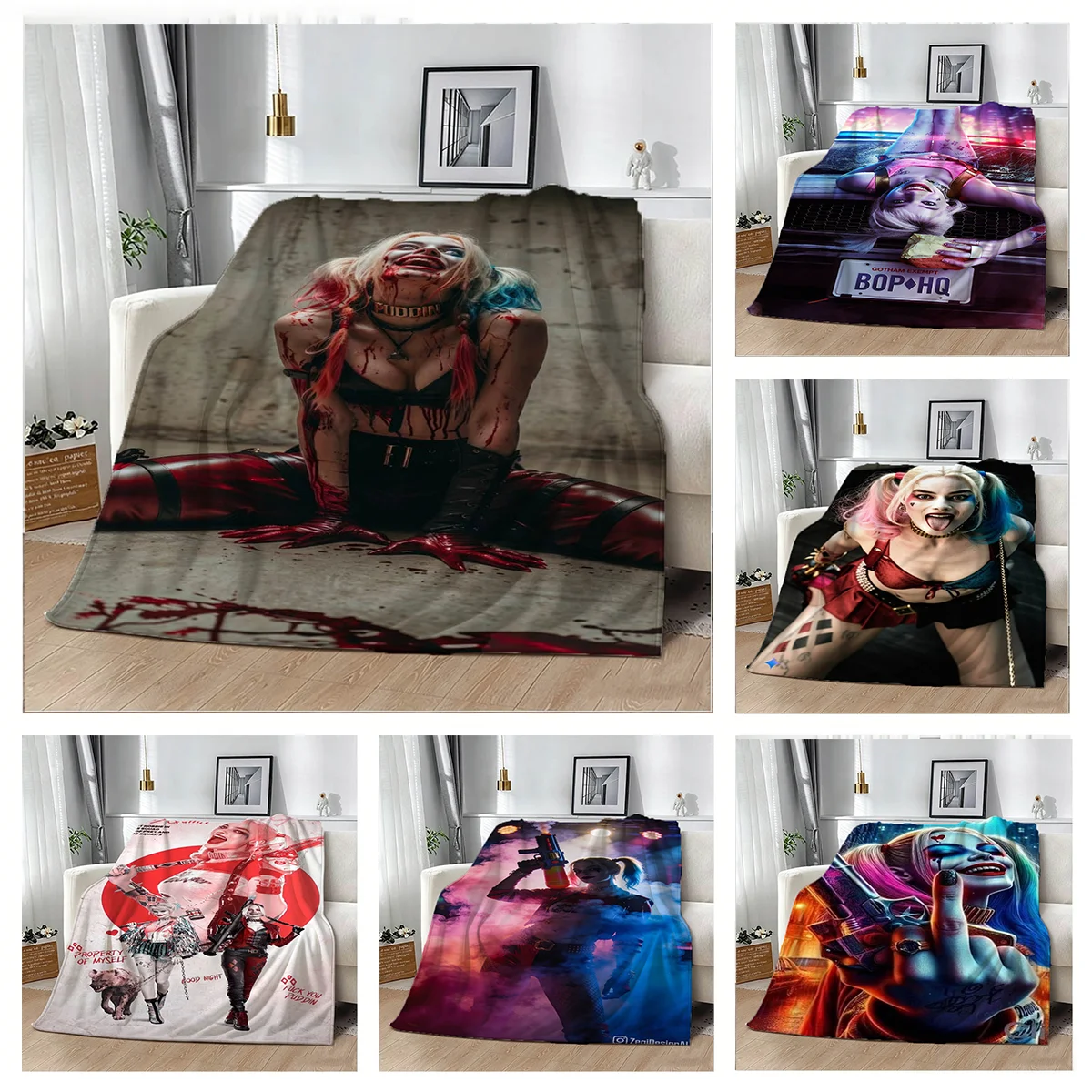 H-Harley-s Cartoon Q-Quinn-n Comic Flannel Blanket Soft Throw Blanket Art For Home Decor Bedroom Bed Sofa Picnic Fans Gifts