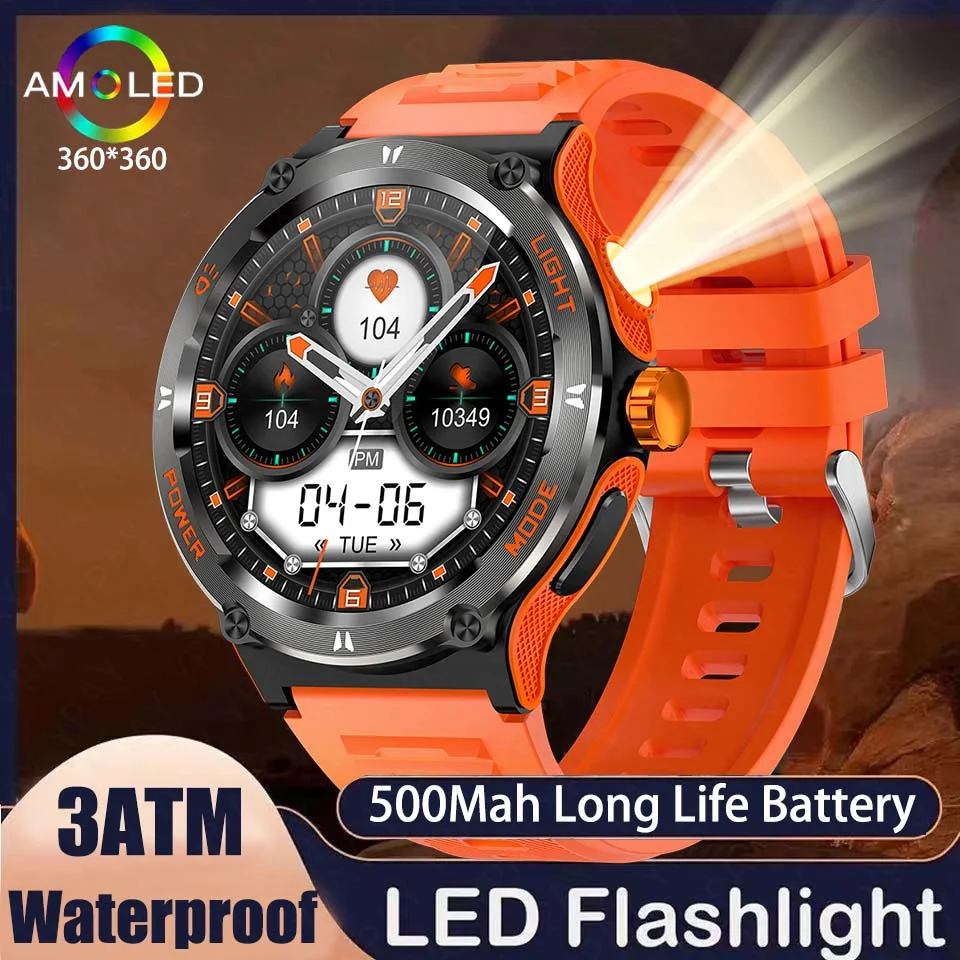 

2025 New Military Smartwatch Men 3ATM Bluetooth Call Outdoor Sports Fitness Track 500Mah LED light Smartwatch For Huawei Xiaomi