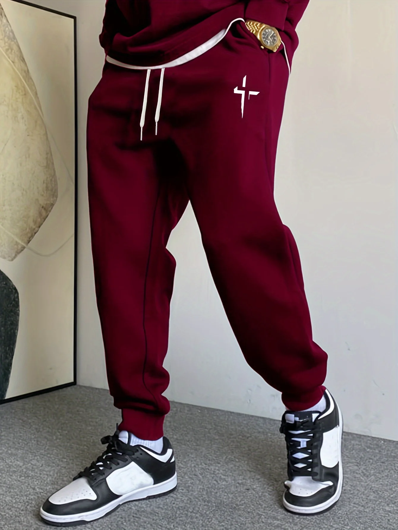 

Men's Casual Sweatpants. Comfortable Drawstring Sweatpants with Geometric Pattern and Cross Print. Suitable for Outdoor Wear Y2K