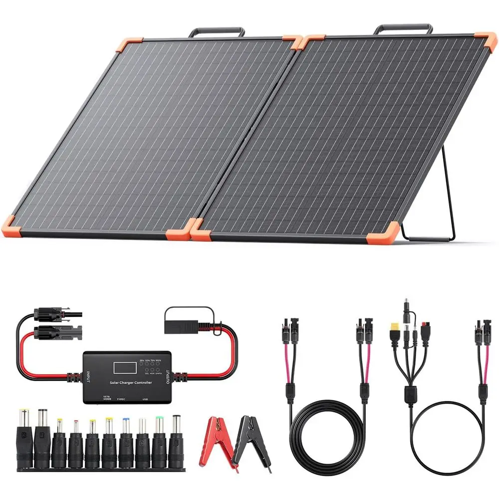 100W Portable Solar Panel, Foldable Tempered Glass Solar Panel Kit with 20A PWM Controller for 12V Battery&Power Station, IP68 W