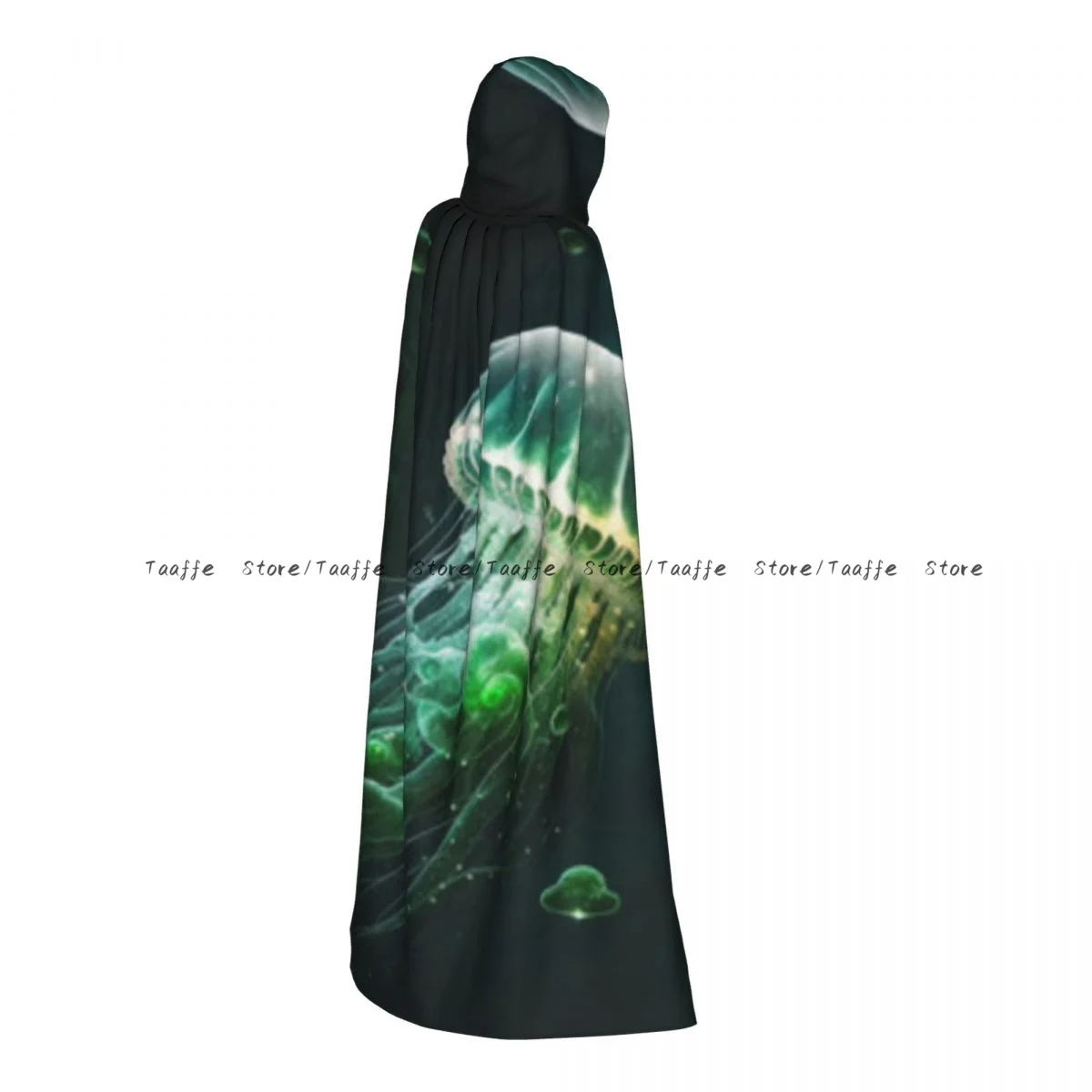 Witch Long Hooded Robe Jellyfish In Space Print Halloween Cloak Cosplay Costumes for Adult