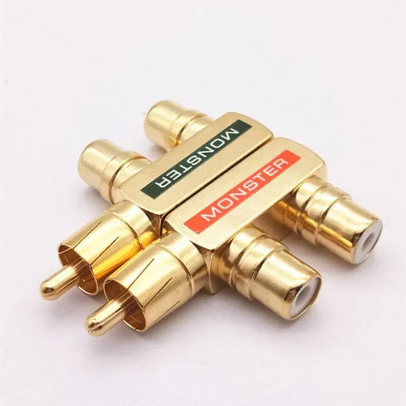 Copper Gold-Plated Lotus One Divided Into Two RCA Male To 2rca Female Audio Signal Converter Rca3 Head Converter