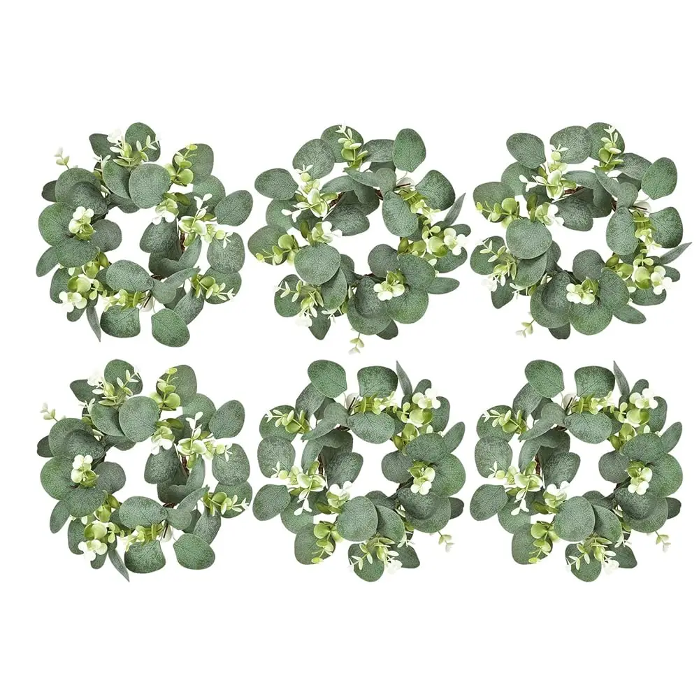 

6Pcs Eucalyptus Wreath Faux Kitchen Cabinet Wreaths Artificial Greenery Wreath Farmhouse Wreath For Door Wall Window Decor,