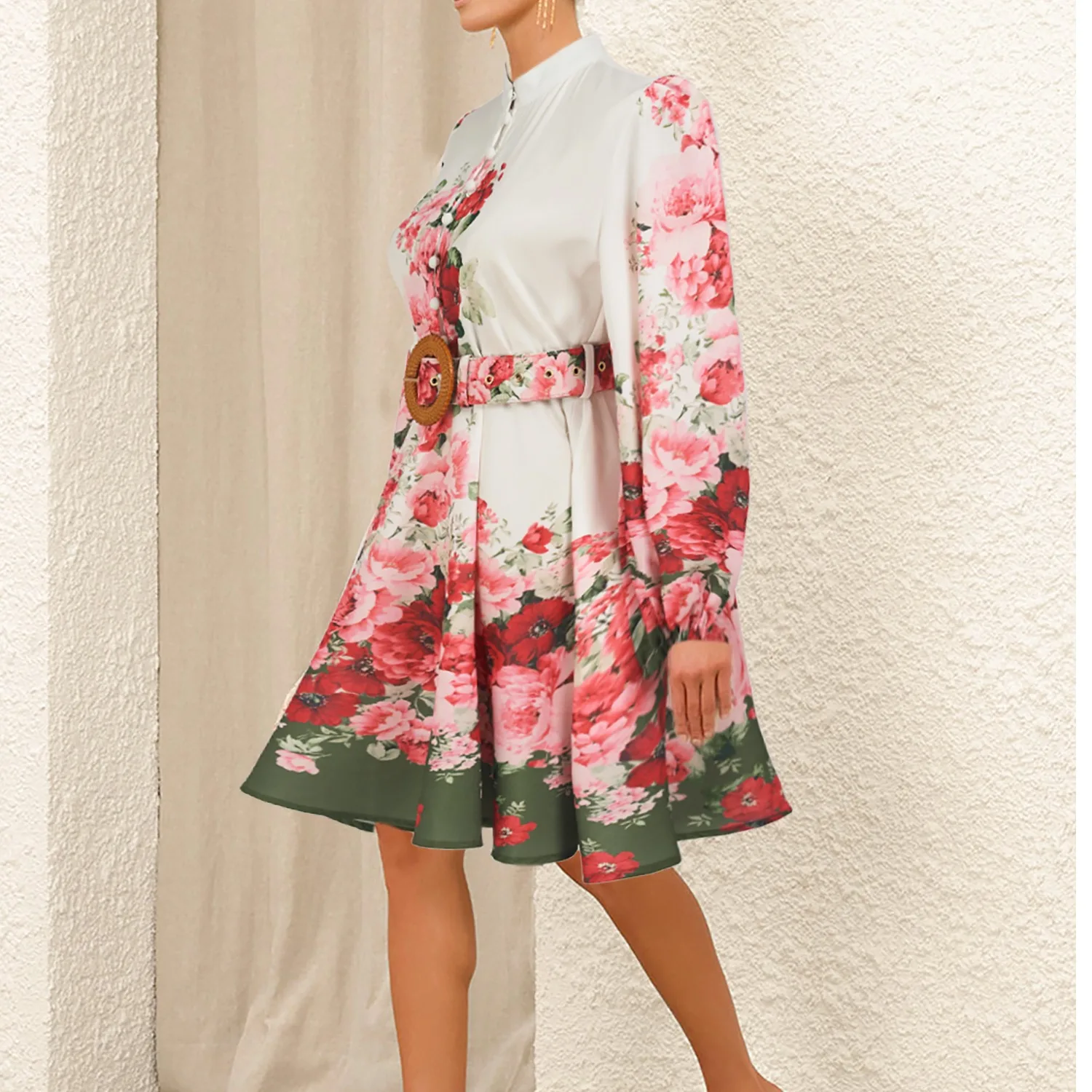 Elegancka, drukowana długa spódnica damska, wyszczuplająca w talii, jesień, nowość, kobieca.