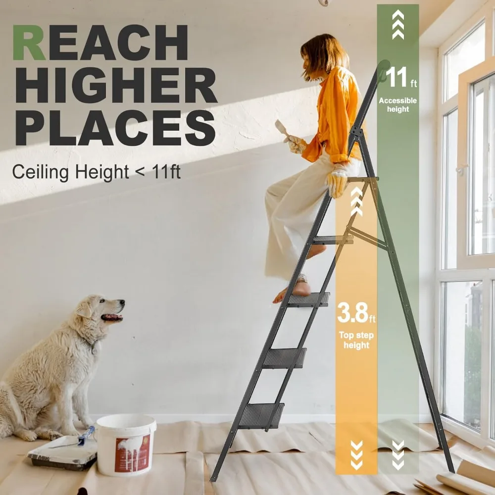 مقعد محمول قابل للطي - سلم خفيف الوزن للاستخدام المنزلي، سعة 330 رطل، أمان غير قابل للانزلاق، مثالي للبالغين #2