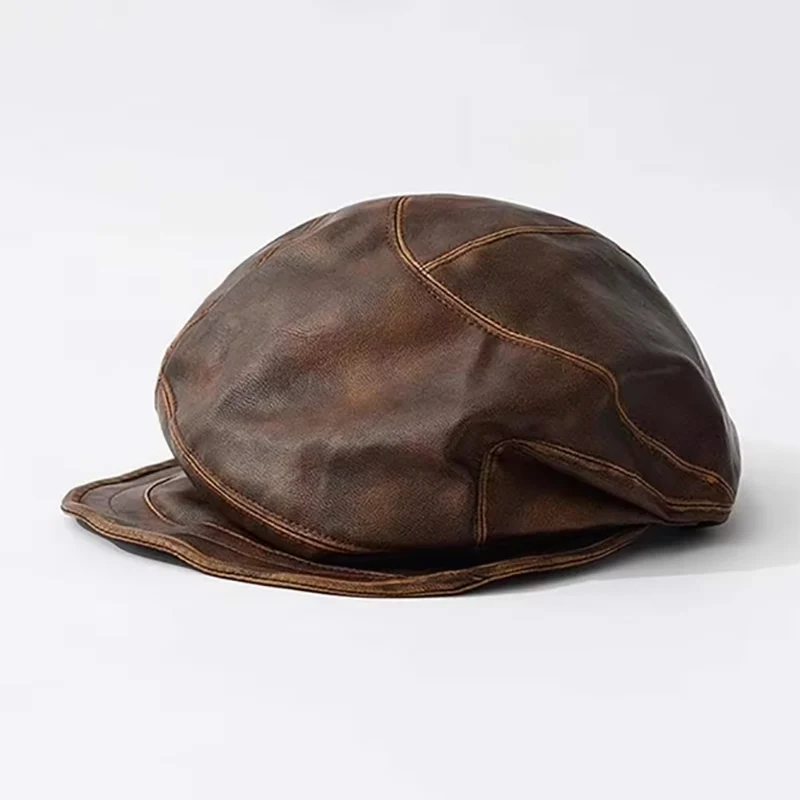 

PU Leather Newsboy Cap for Men Fashion Flat Cap Vintage British Style Casual Driving Hat for Spring Autumn Outdoor Golf Caps