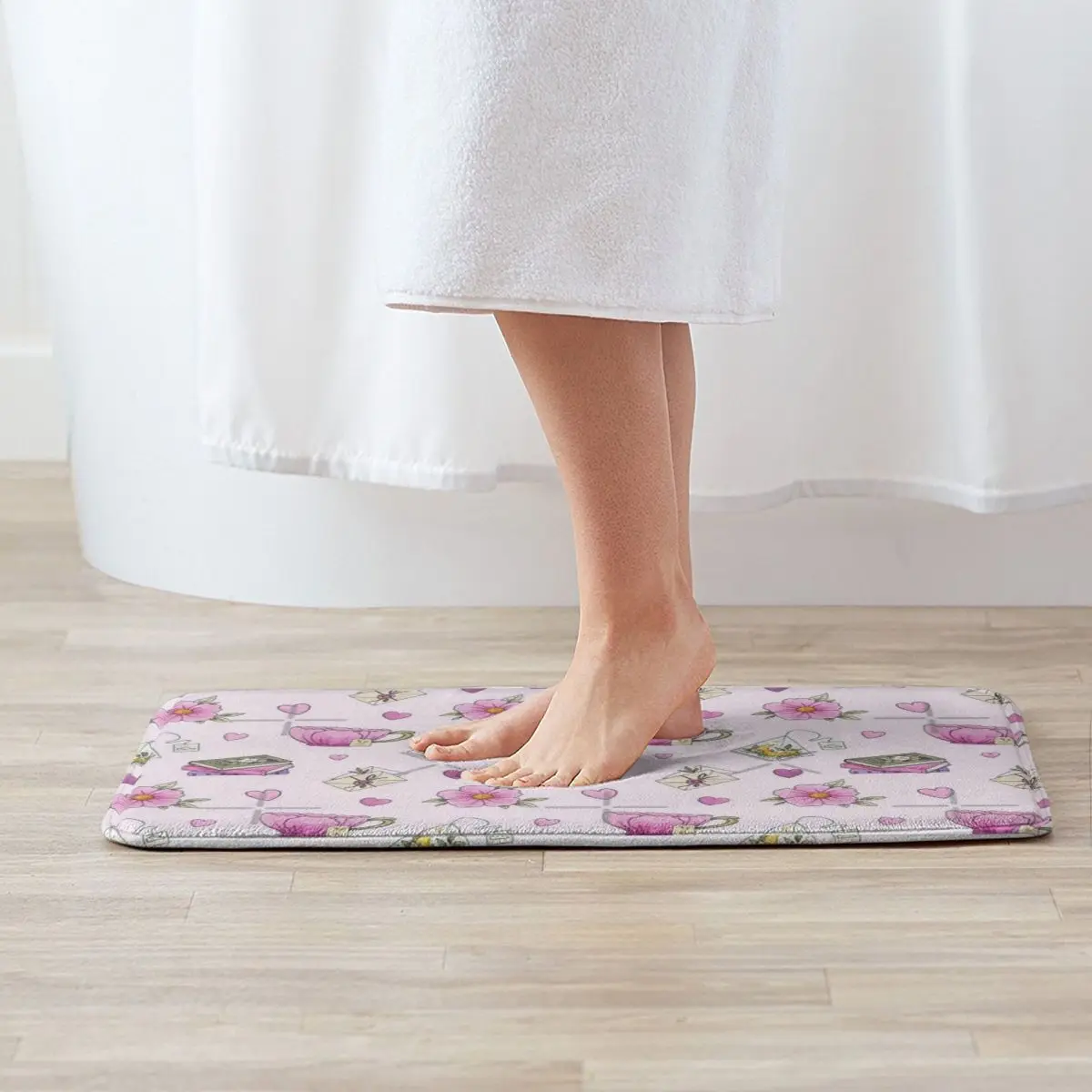 Tea Party For One Pattern - Pink Facecloth Non-Slip Floor Mat BedroomsThick And Comfortable, Durable Foot Mats