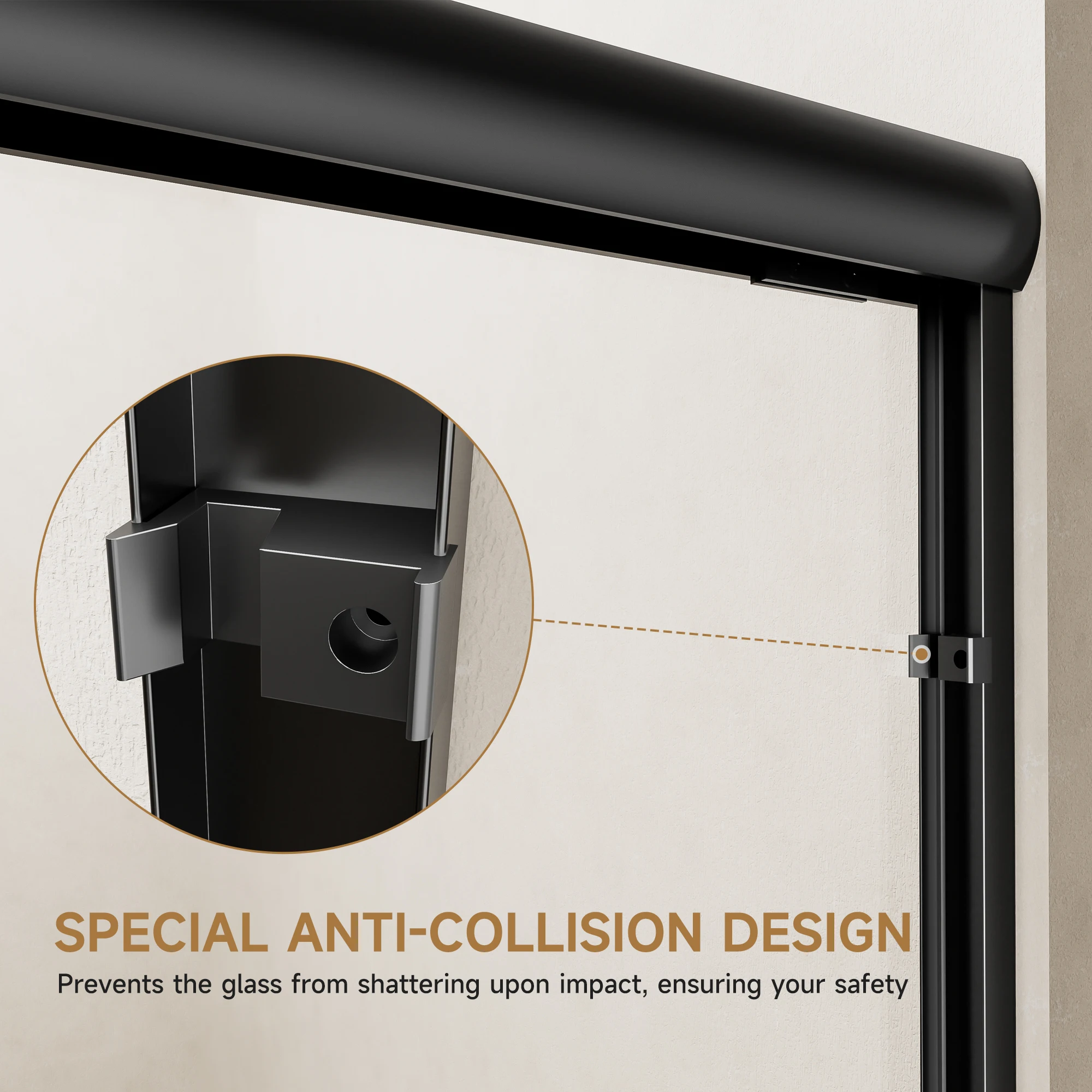 SH.KL 56-60 بوصة × 57 بوصة باب دش منزلق مزدوج بإطار من الألومنيوم، باب حوض استحمام أسود غير لامع ومغلق ناعم، 1/4 بوصة (6 مم) زجاج مقسى شفاف